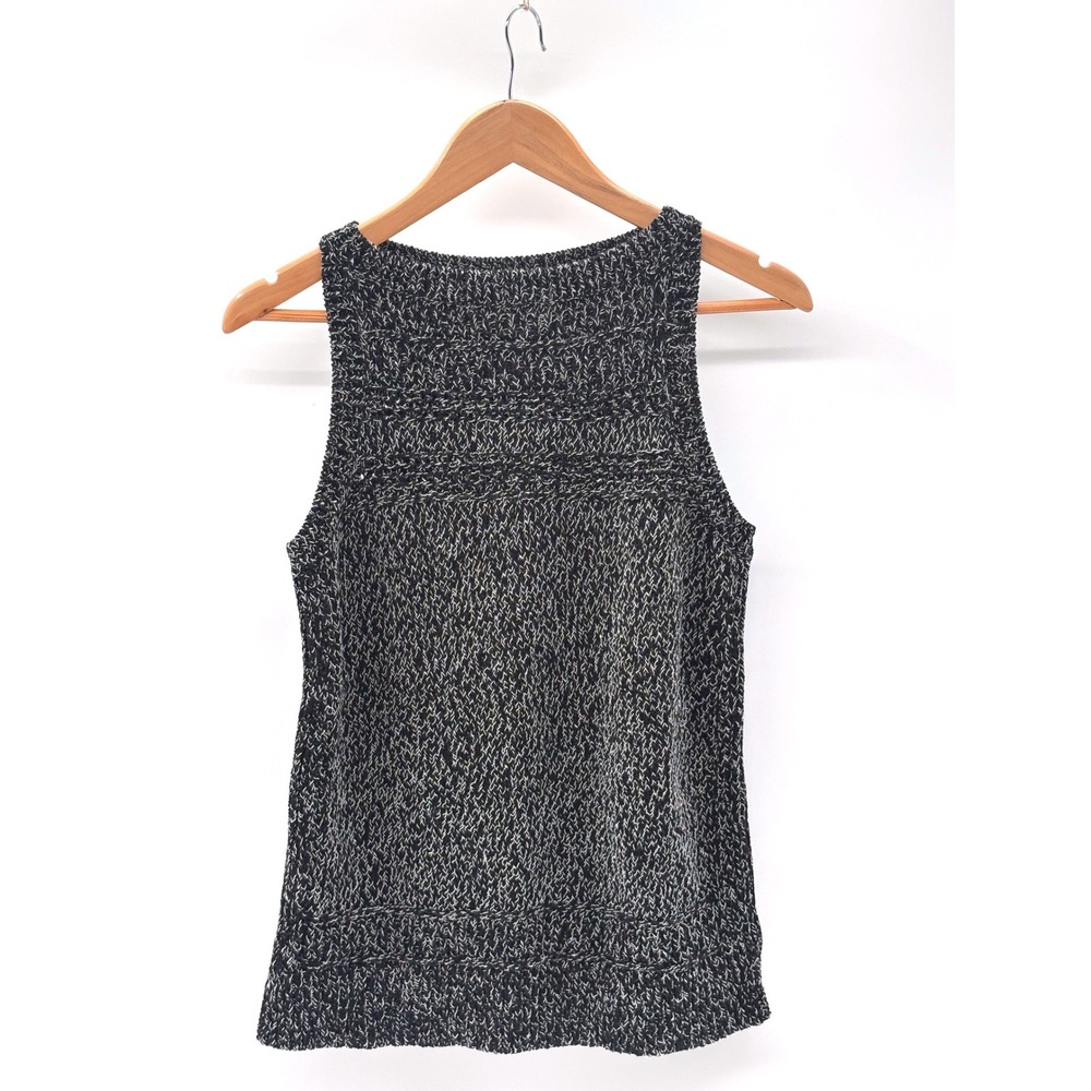 Loft Sweater Tank Top Knit Women Size Small Black White Marled Sleeveless